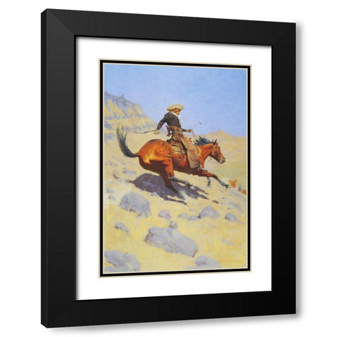 The Cowboy Black Modern Wood Framed Art Print with Double Matting by Remington, Frederic