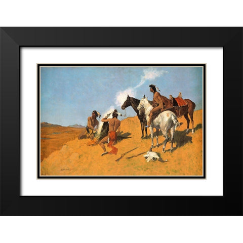 The Smoke Signal Black Modern Wood Framed Art Print with Double Matting by Remington, Frederic