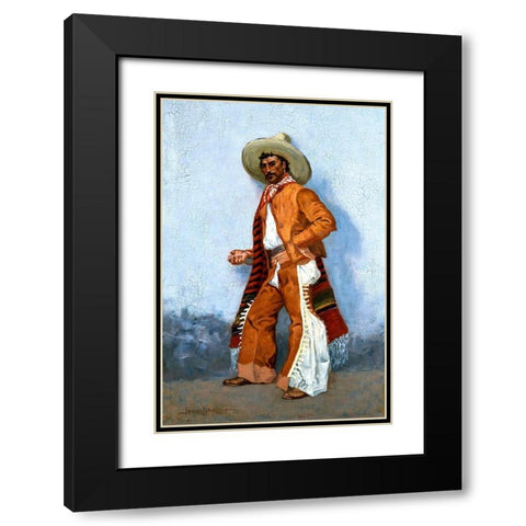 A Vaquero Blue Black Modern Wood Framed Art Print with Double Matting by Remington, Frederic