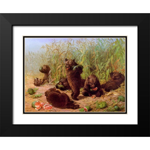 Bears in the Watermelon Patch Black Modern Wood Framed Art Print with Double Matting by Beard, William Holbrook