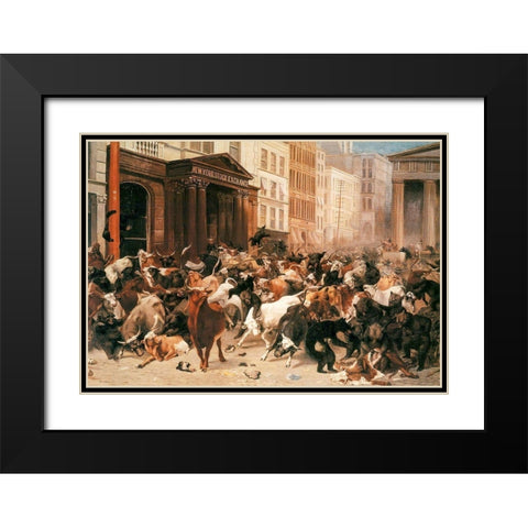 Bulls and Bears in the Market Black Modern Wood Framed Art Print with Double Matting by Beard, William Holbrook