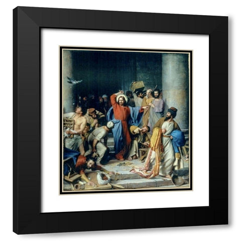 Jesus casting out the money changers at the temple Black Modern Wood Framed Art Print with Double Matting by Bloch, Carl