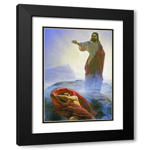 Jesus Tempted Black Modern Wood Framed Art Print with Double Matting by Bloch, Carl