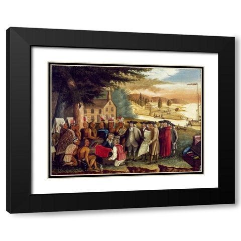 Penns Treaty with the Indians Black Modern Wood Framed Art Print with Double Matting by Hicks, Edward