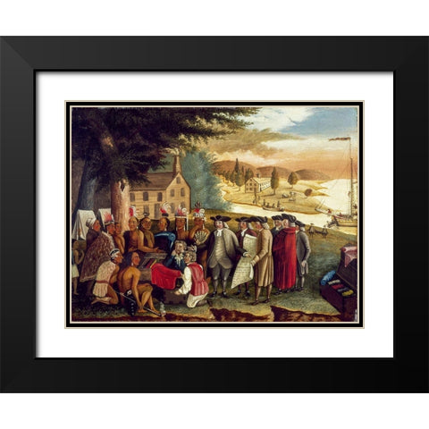 Penns Treaty with the Indians Black Modern Wood Framed Art Print with Double Matting by Hicks, Edward
