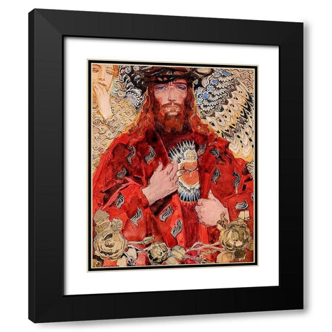 The Sacred Heart of Jesus Black Modern Wood Framed Art Print with Double Matting by JÃ³zef Mehoffer