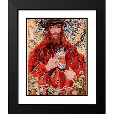 The Sacred Heart of Jesus Black Modern Wood Framed Art Print with Double Matting by JÃ³zef Mehoffer