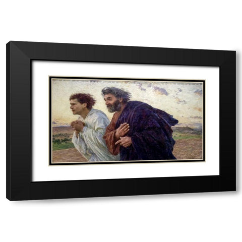 Disciples Peter and John Rushing To The Sepulcherthe Morning of The Resurrection Black Modern Wood Framed Art Print with Double Matting by Burnand, Eugene