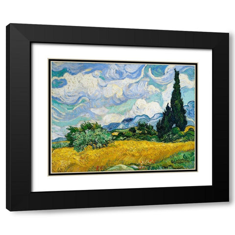 Wheat Field with Cypresses (1889) Black Modern Wood Framed Art Print with Double Matting by Van Gogh, Vincent
