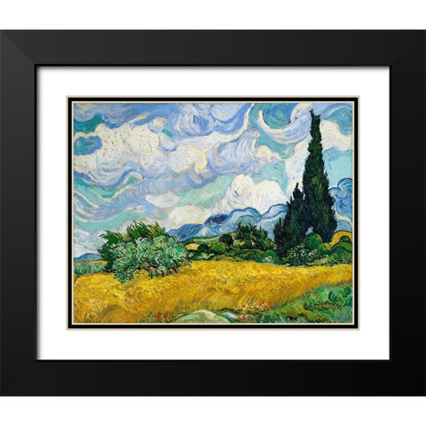 Wheat Field with Cypresses (1889) Black Modern Wood Framed Art Print with Double Matting by Van Gogh, Vincent