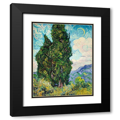Cypresses (1889) Black Modern Wood Framed Art Print with Double Matting by Van Gogh, Vincent