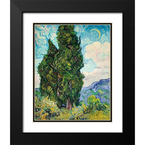 Cypresses (1889) Black Modern Wood Framed Art Print with Double Matting by Van Gogh, Vincent