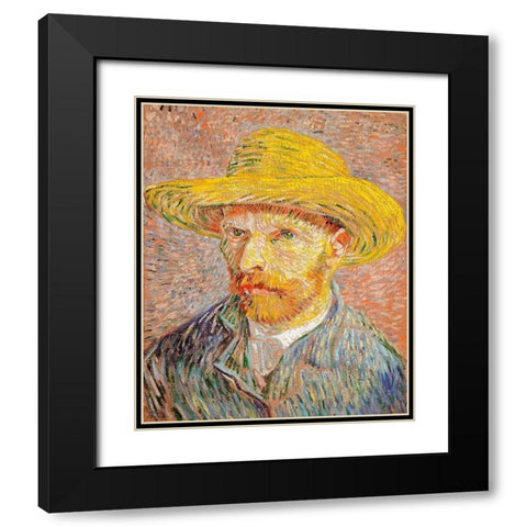 Self-Portrait with a Straw Hat (1887)Â  Black Modern Wood Framed Art Print with Double Matting by Van Gogh, Vincent