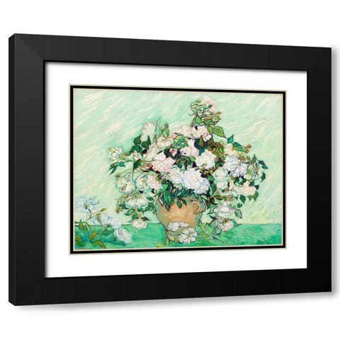 Roses (1890) Black Modern Wood Framed Art Print with Double Matting by Van Gogh, Vincent