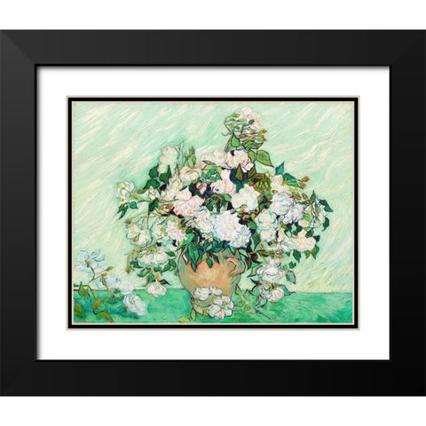 Roses (1890) Black Modern Wood Framed Art Print with Double Matting by Van Gogh, Vincent
