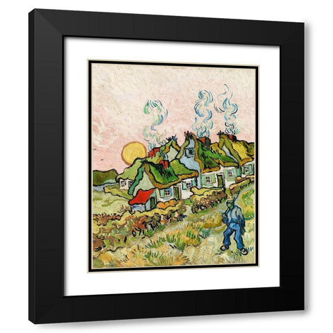 Houses and Figure (1890) Black Modern Wood Framed Art Print with Double Matting by Van Gogh, Vincent