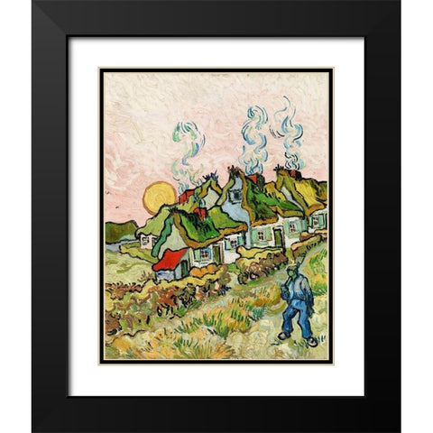 Houses and Figure (1890) Black Modern Wood Framed Art Print with Double Matting by Van Gogh, Vincent