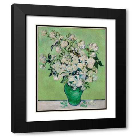 Roses (1890) Black Modern Wood Framed Art Print with Double Matting by Van Gogh, Vincent