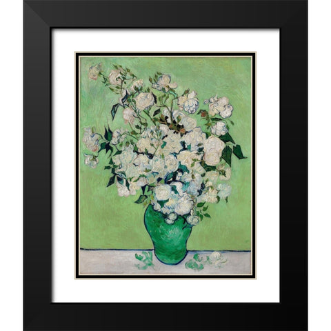 Roses (1890) Black Modern Wood Framed Art Print with Double Matting by Van Gogh, Vincent