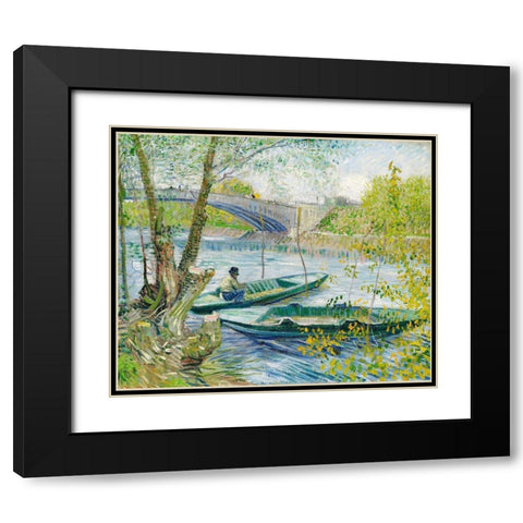 Fishing in Spring, the Pont de Clichy (Asnieres) (1887) Black Modern Wood Framed Art Print with Double Matting by Van Gogh, Vincent