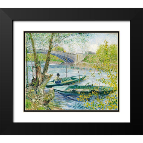 Fishing in Spring, the Pont de Clichy (Asnieres) (1887) Black Modern Wood Framed Art Print with Double Matting by Van Gogh, Vincent