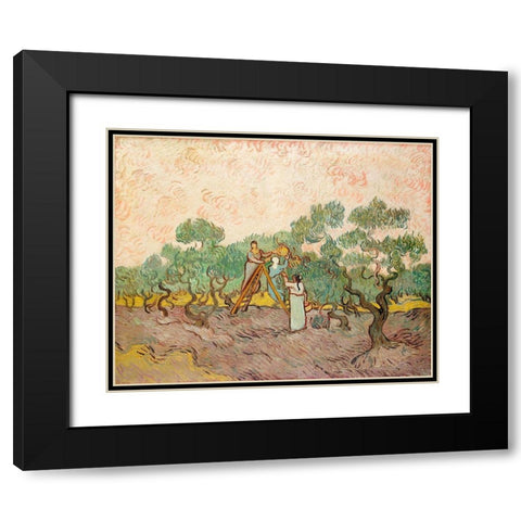 Women Picking Olives (1889) Black Modern Wood Framed Art Print with Double Matting by Van Gogh, Vincent