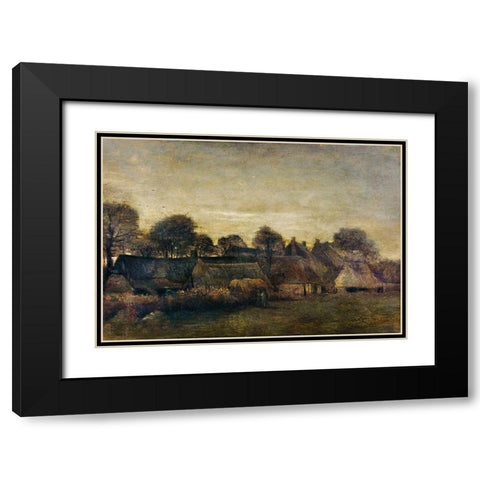 Farming Village at Twilight (1884) Black Modern Wood Framed Art Print with Double Matting by Van Gogh, Vincent