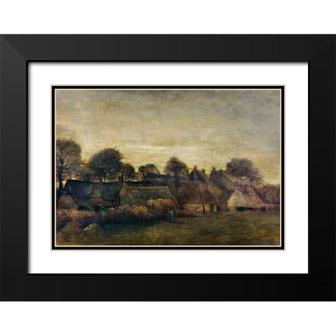 Farming Village at Twilight (1884) Black Modern Wood Framed Art Print with Double Matting by Van Gogh, Vincent