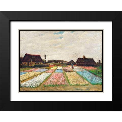 Flower Beds in Holland (1883) Black Modern Wood Framed Art Print with Double Matting by Van Gogh, Vincent