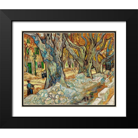 The Large Plane Trees (Road Menders at Saint-RÃ©my) (1889)Â  Black Modern Wood Framed Art Print with Double Matting by Van Gogh, Vincent
