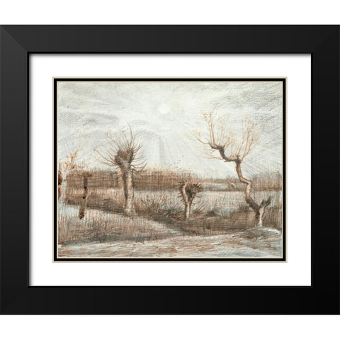 Tetards (Pollards) (1884) Black Modern Wood Framed Art Print with Double Matting by Van Gogh, Vincent