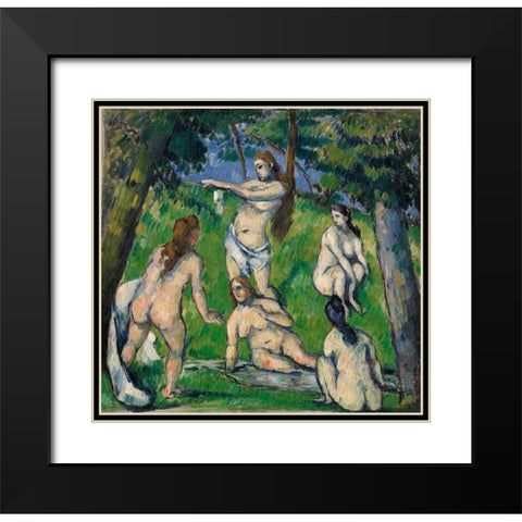 Five Bathers (Cinq baigneuses) (ca. 1877â€“1878) Black Modern Wood Framed Art Print with Double Matting by Cezanne, Paul