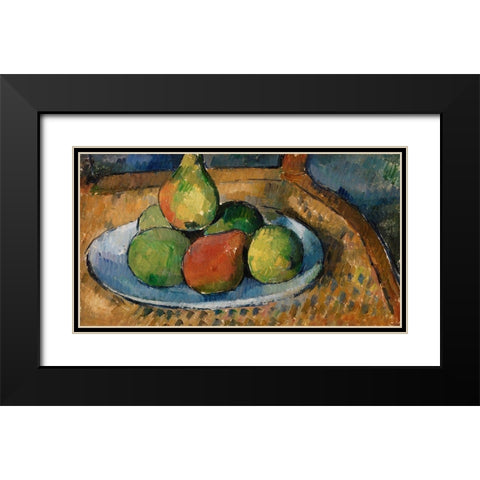 Plate of Fruit on a Chair Black Modern Wood Framed Art Print with Double Matting by Cezanne, Paul