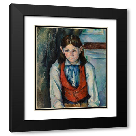 Boy in a Red Vest Black Modern Wood Framed Art Print with Double Matting by Cezanne, Paul