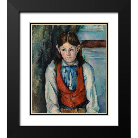 Boy in a Red Vest Black Modern Wood Framed Art Print with Double Matting by Cezanne, Paul