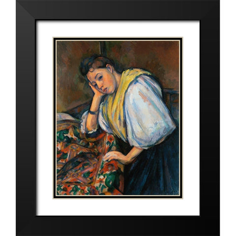 Young Italian Woman at a Table Black Modern Wood Framed Art Print with Double Matting by Cezanne, Paul
