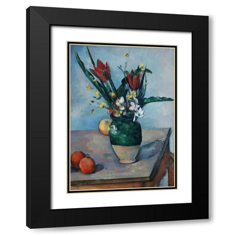 The Vase of Tulips Black Modern Wood Framed Art Print with Double Matting by Cezanne, Paul