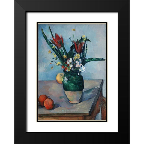 The Vase of Tulips Black Modern Wood Framed Art Print with Double Matting by Cezanne, Paul