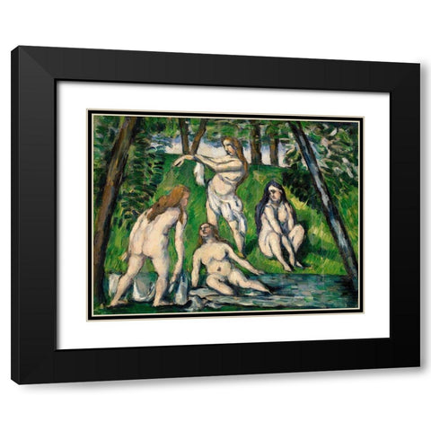 Four Bathers Black Modern Wood Framed Art Print with Double Matting by Cezanne, Paul