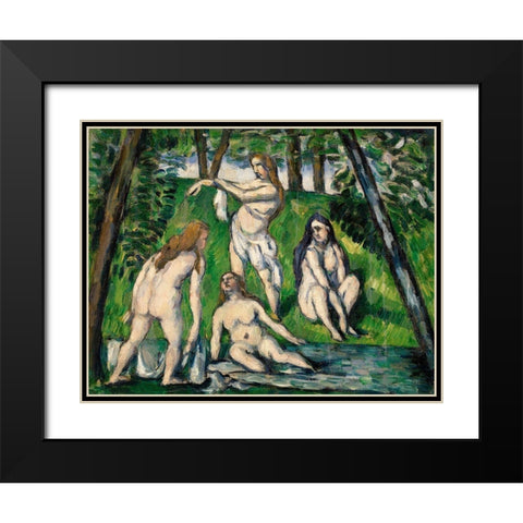 Four Bathers Black Modern Wood Framed Art Print with Double Matting by Cezanne, Paul