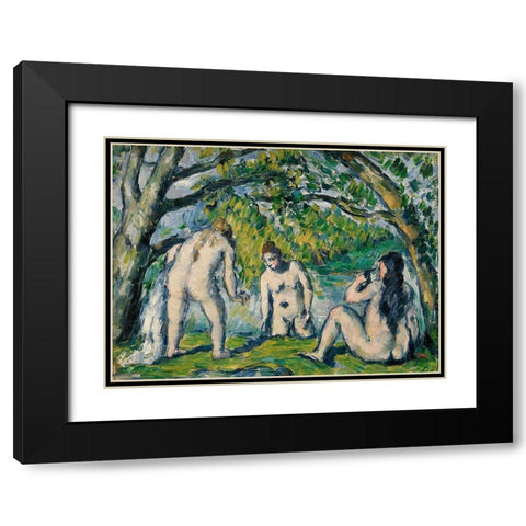 Three Bathers Black Modern Wood Framed Art Print with Double Matting by Cezanne, Paul