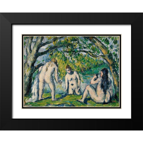 Three Bathers Black Modern Wood Framed Art Print with Double Matting by Cezanne, Paul