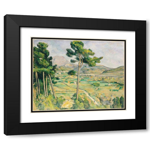 Mont Sainte-Victoire and the Viaduct of the Arc River Valley Black Modern Wood Framed Art Print with Double Matting by Cezanne, Paul