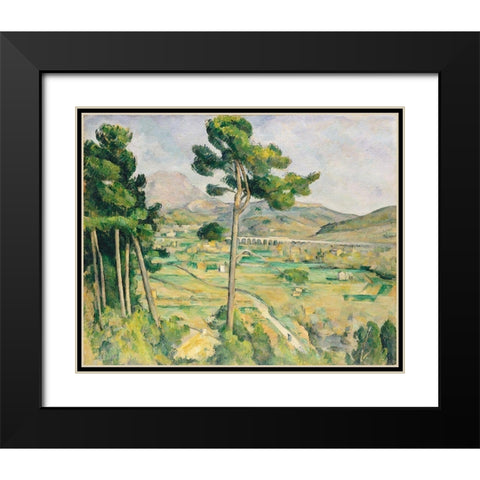 Mont Sainte-Victoire and the Viaduct of the Arc River Valley Black Modern Wood Framed Art Print with Double Matting by Cezanne, Paul