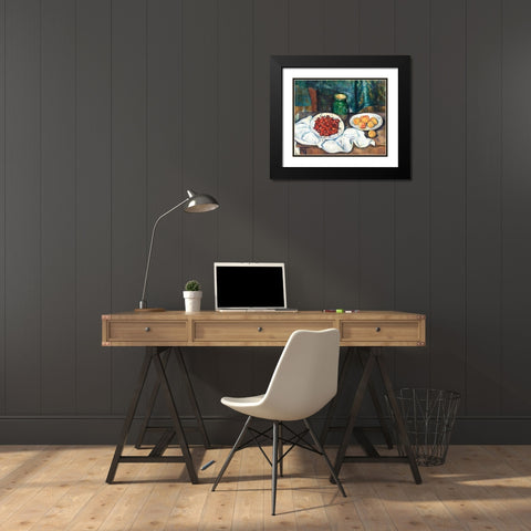 Still Life With Cherries And PeachesÂ  Black Modern Wood Framed Art Print with Double Matting by Cezanne, Paul