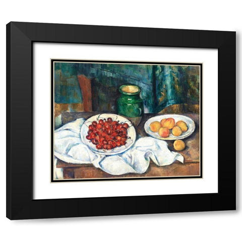 Still Life With Cherries And PeachesÂ  Black Modern Wood Framed Art Print with Double Matting by Cezanne, Paul