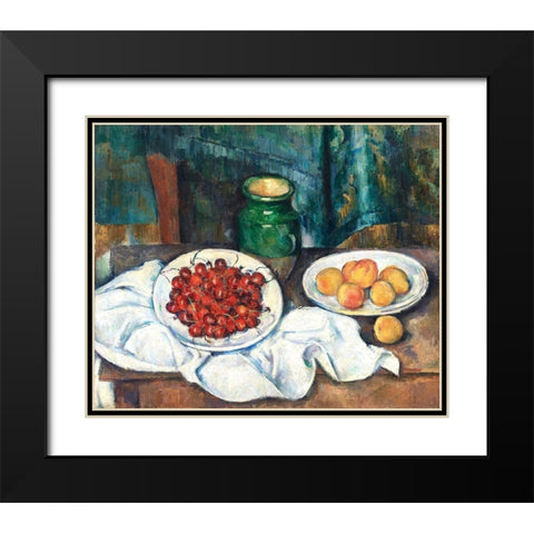 Still Life With Cherries And PeachesÂ  Black Modern Wood Framed Art Print with Double Matting by Cezanne, Paul