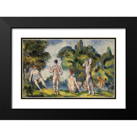 Bathers Black Modern Wood Framed Art Print with Double Matting by Cezanne, Paul