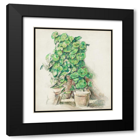 Geraniums Black Modern Wood Framed Art Print with Double Matting by Cezanne, Paul