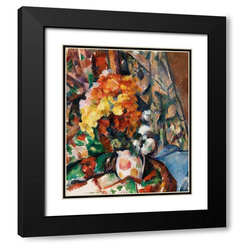 The Flowered Vase Black Modern Wood Framed Art Print with Double Matting by Cezanne, Paul
